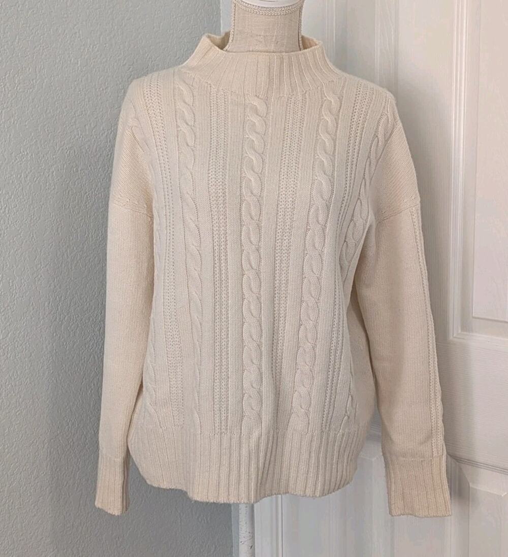 MaxMara Studio Cashmere Wool Cable Knit Mock Neck Sweater Luxury Small